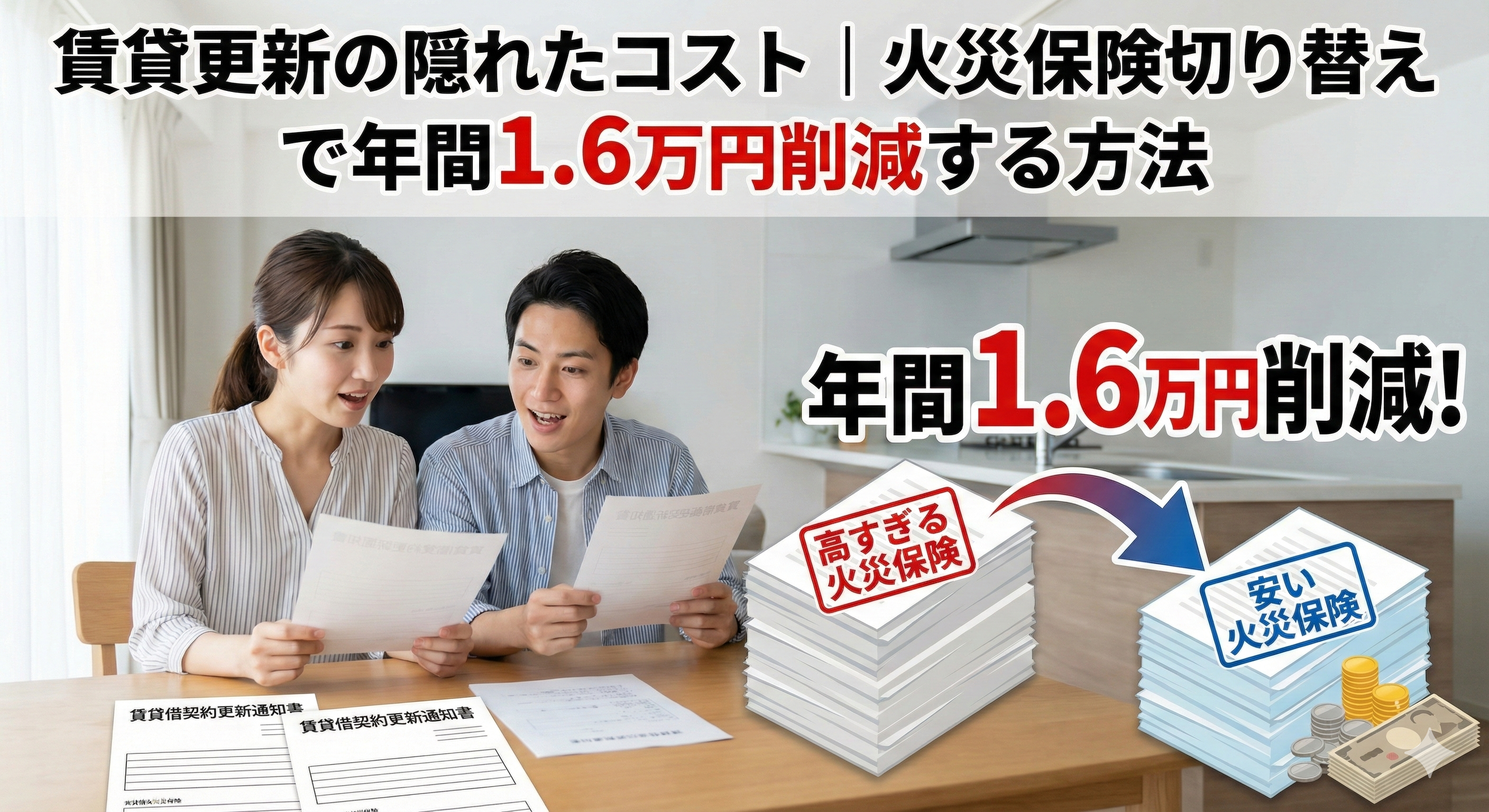 賃貸更新の隠れコスト！火災保険切り替えで年間1.6万円削減する方法