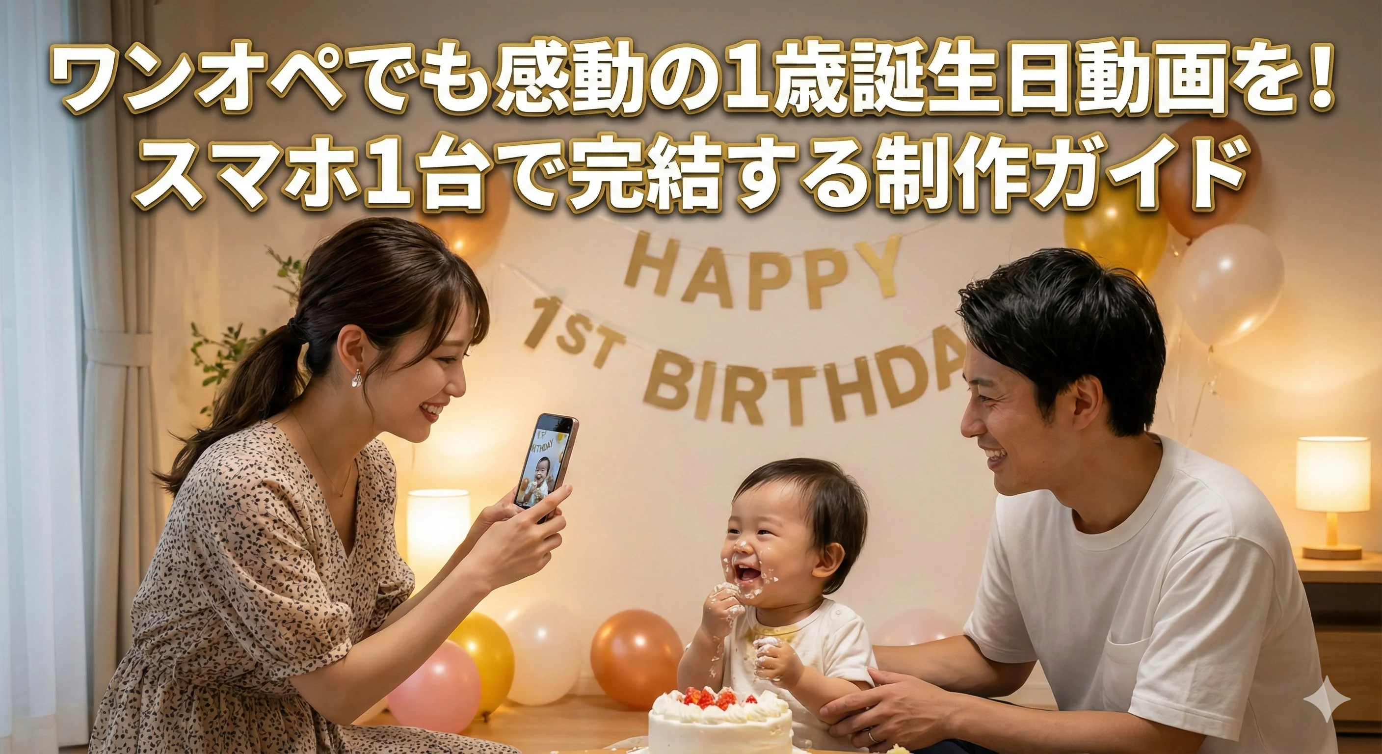ワンオペでも1歳誕生日の感動動画!スマホ1台で完結する作り方