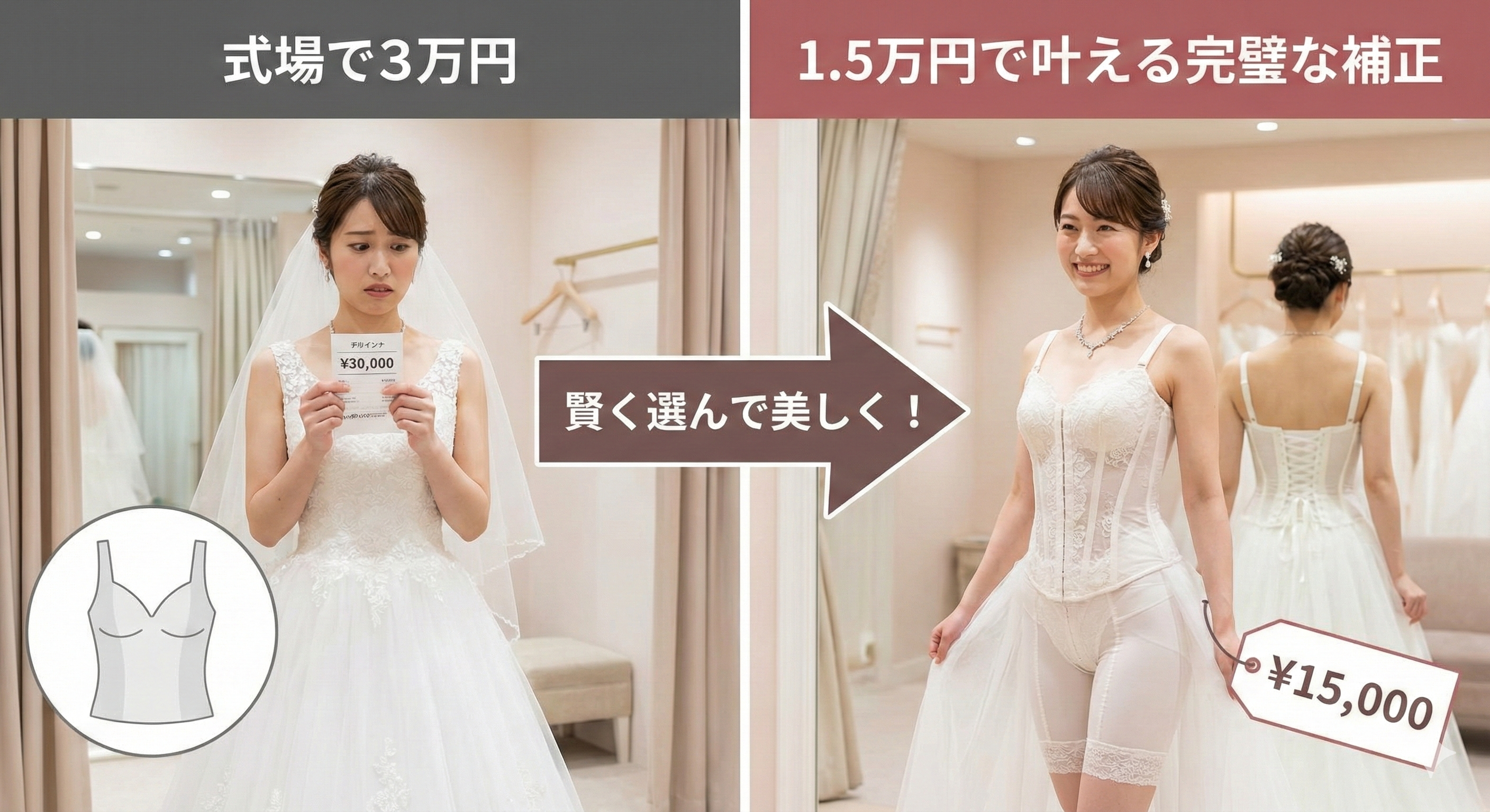 ブライダルインナー比較!式場3万円は高すぎ。1.5万円で完璧補正