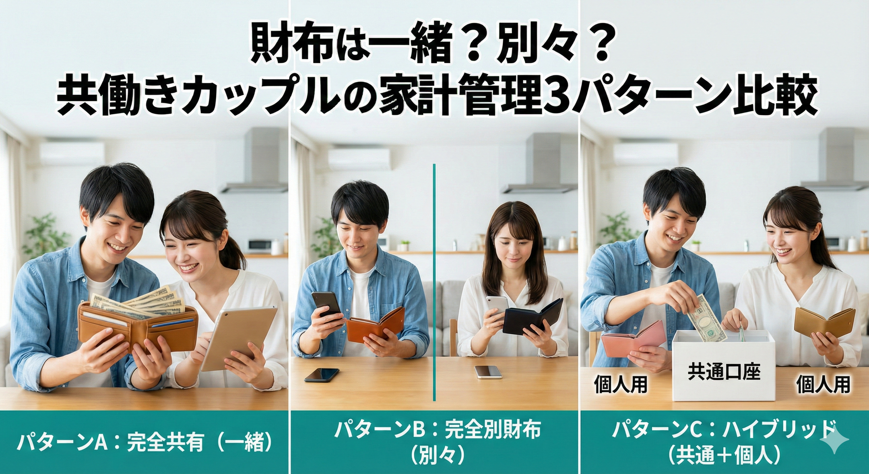 共働きカップルの家計管理3パターン比較！財布は一緒か別々か