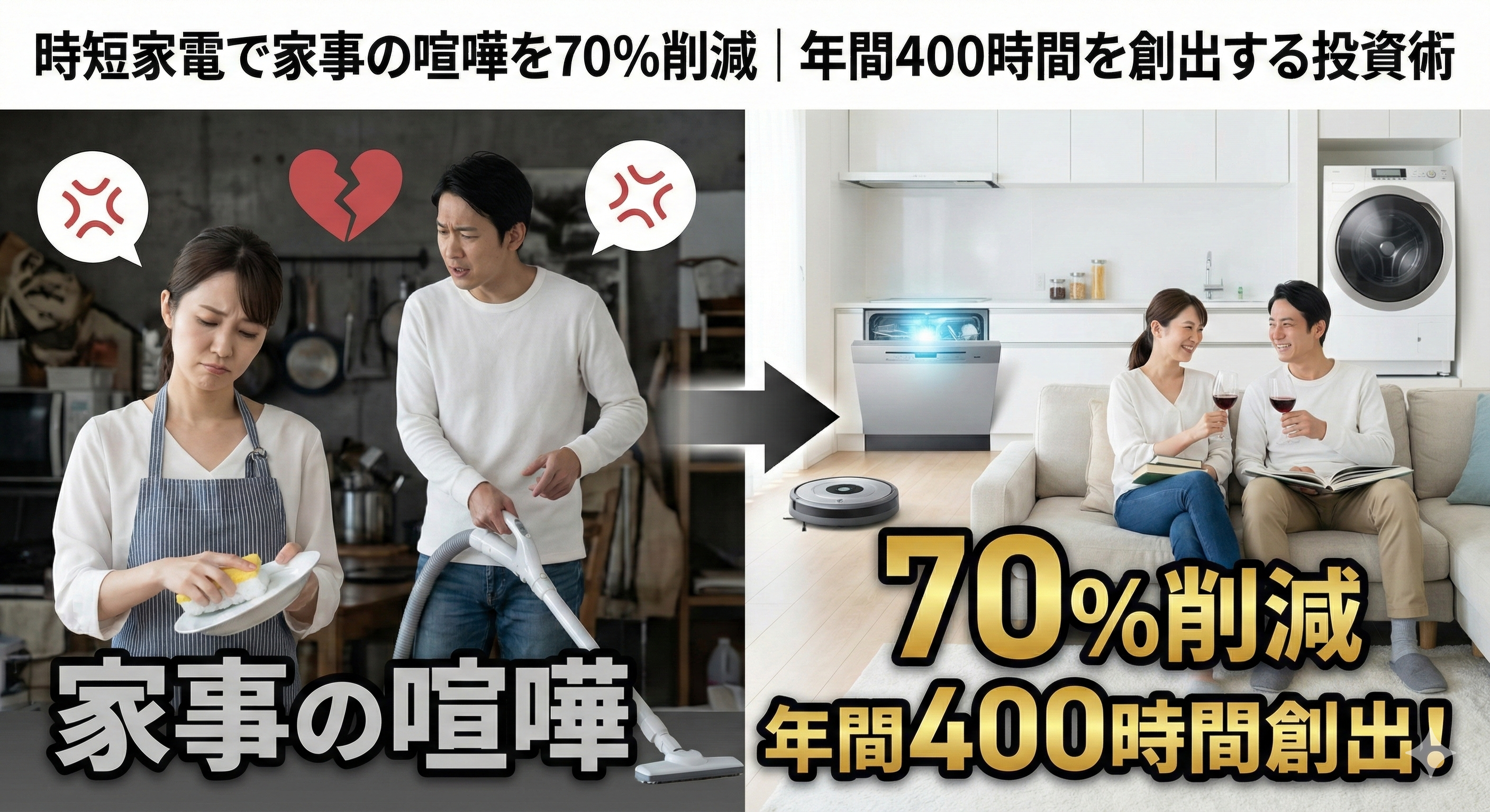時短家電で家事の喧嘩を70%削減！年間400時間を創出する投資術